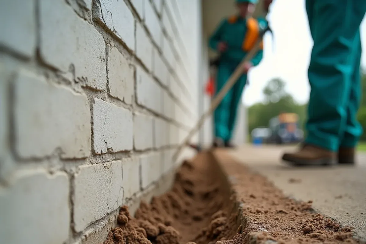 Subterranean termite mud tube running up a block foundation wall