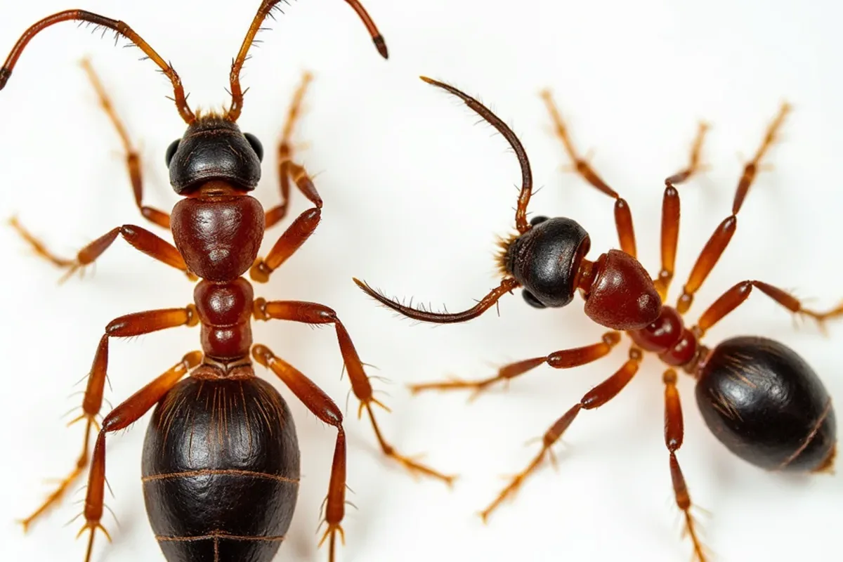 Side-by-side diagram of a termite swarmer and a flying ant showing antennae, waist and wings