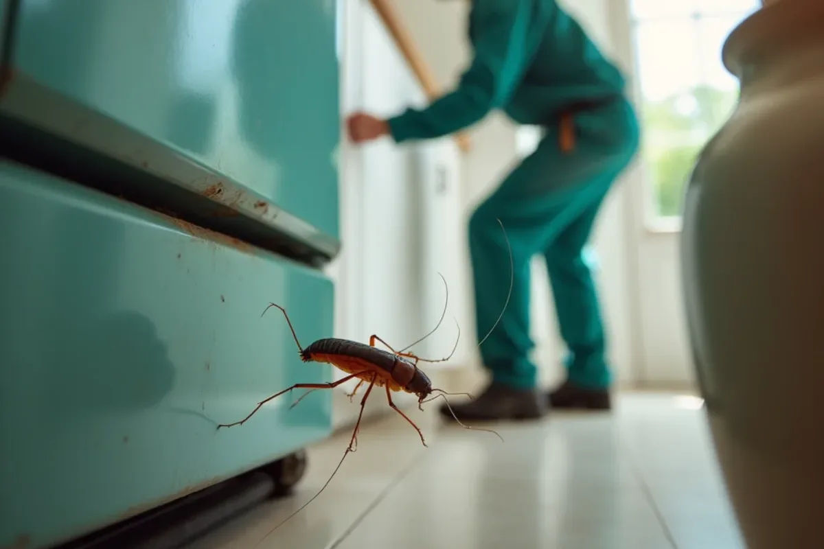 Cockroach harborage behind a refrigerator and along a warm appliance seam