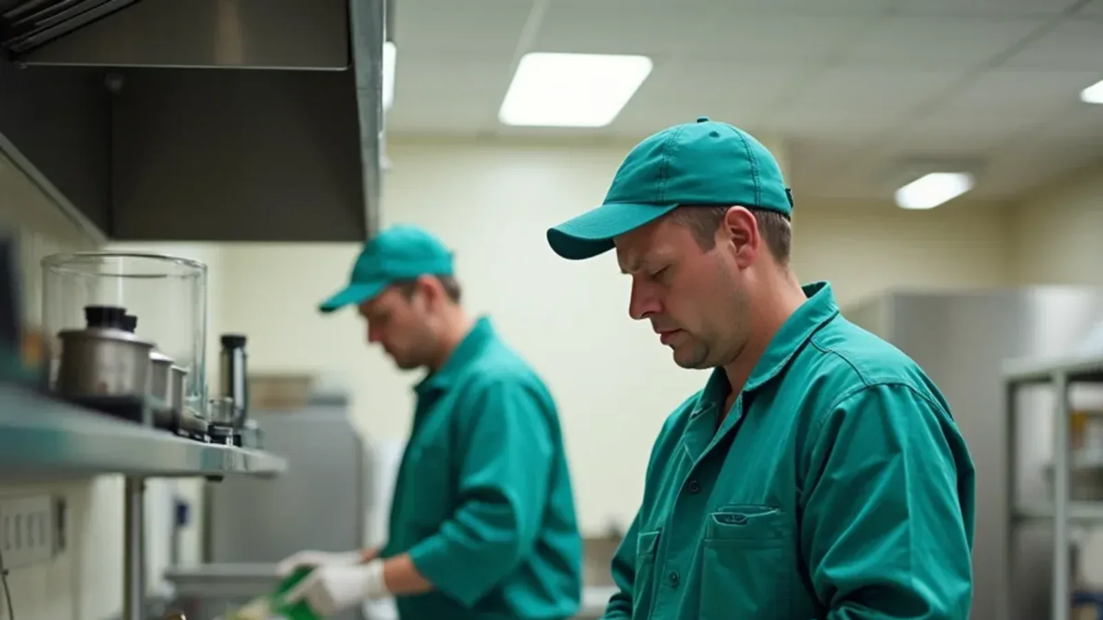 Clean commercial kitchen prep line ready for a health inspection in southern Indiana