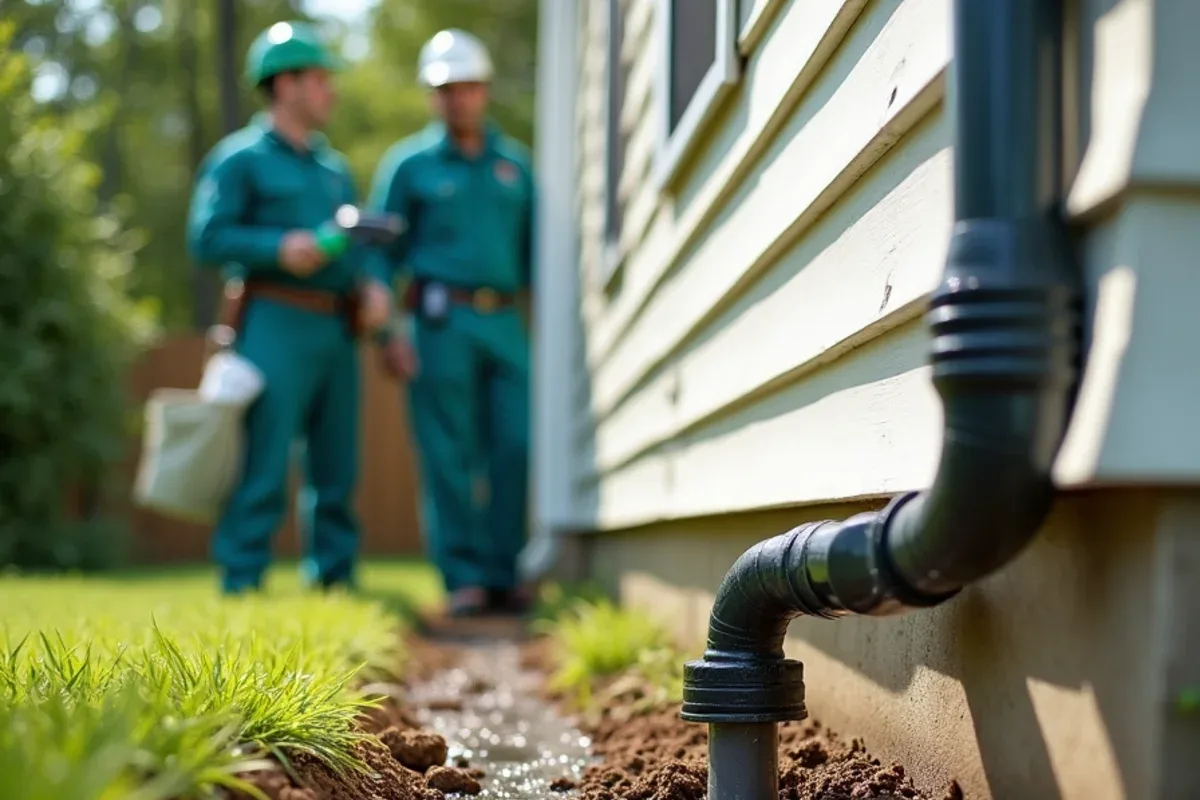 Downspout discharging beside a foundation, a common termite moisture source