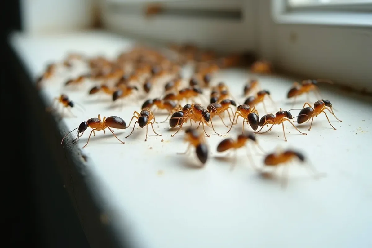 Termite swarmers gathered on a windowsill inside a southern Indiana home