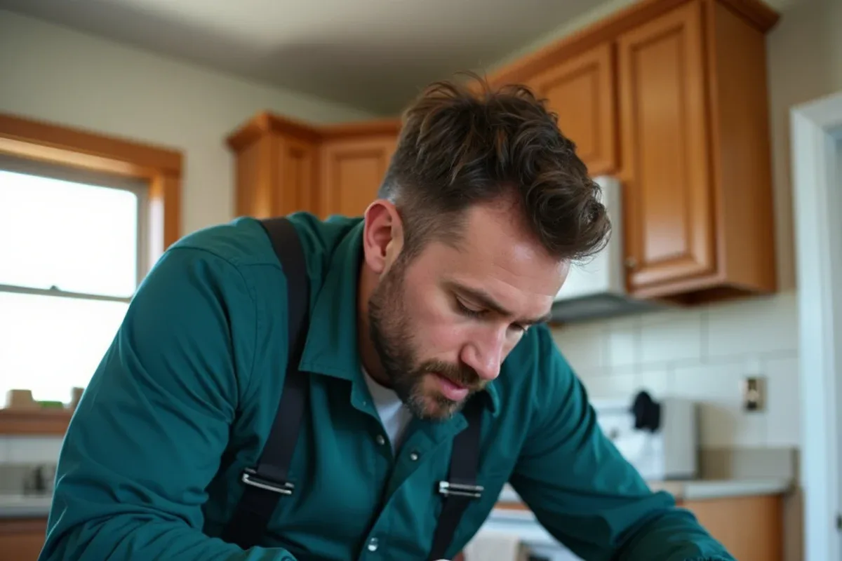 Technician inspecting a kitchen for ants and roaches in Hayden, IN