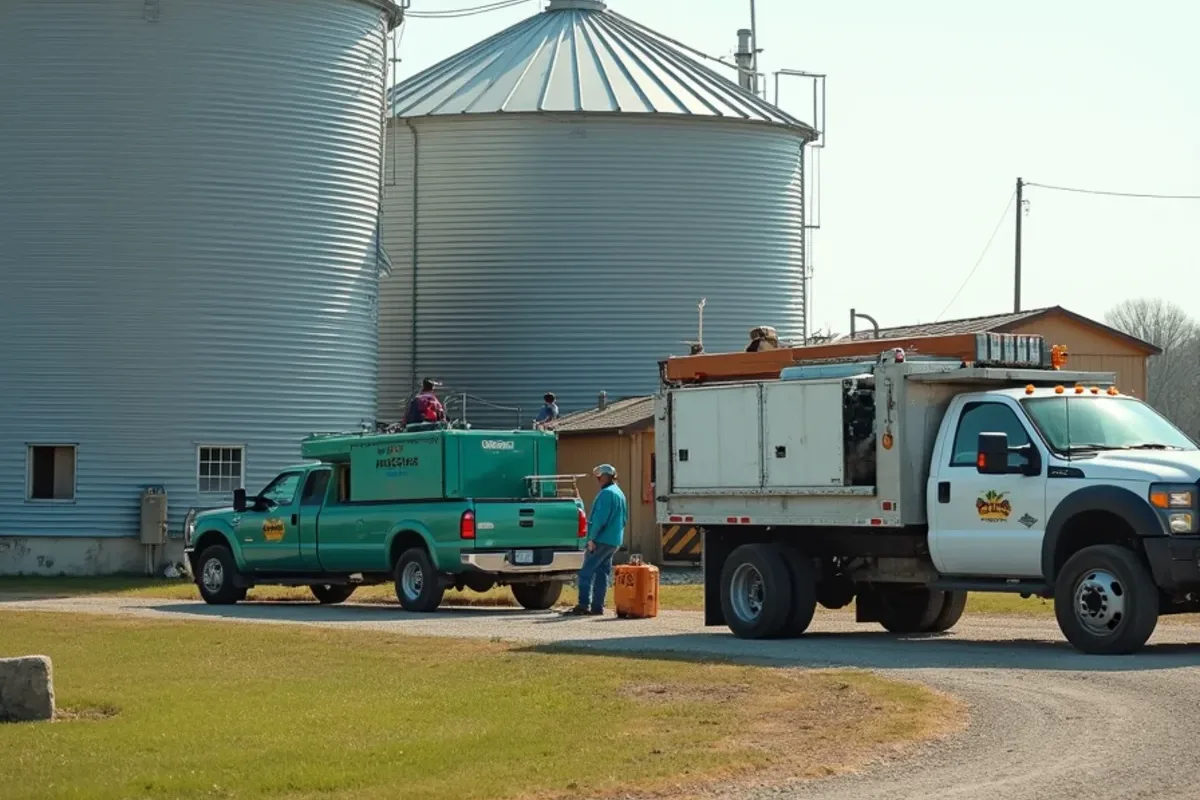Grain storage bins and machine shed in Campbell Township, Jennings County, IN