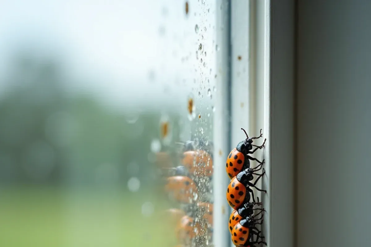 Asian lady beetles clustered at a window of an Elizabethtown, IN home