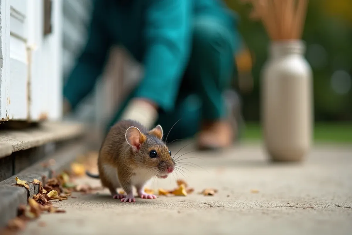 Fall mouse entry point around a door sweep on a North Vernon, IN house